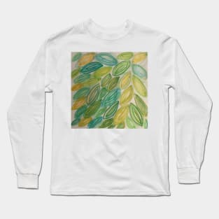 Watercolor Leaves in blue green yellow teal Long Sleeve T-Shirt